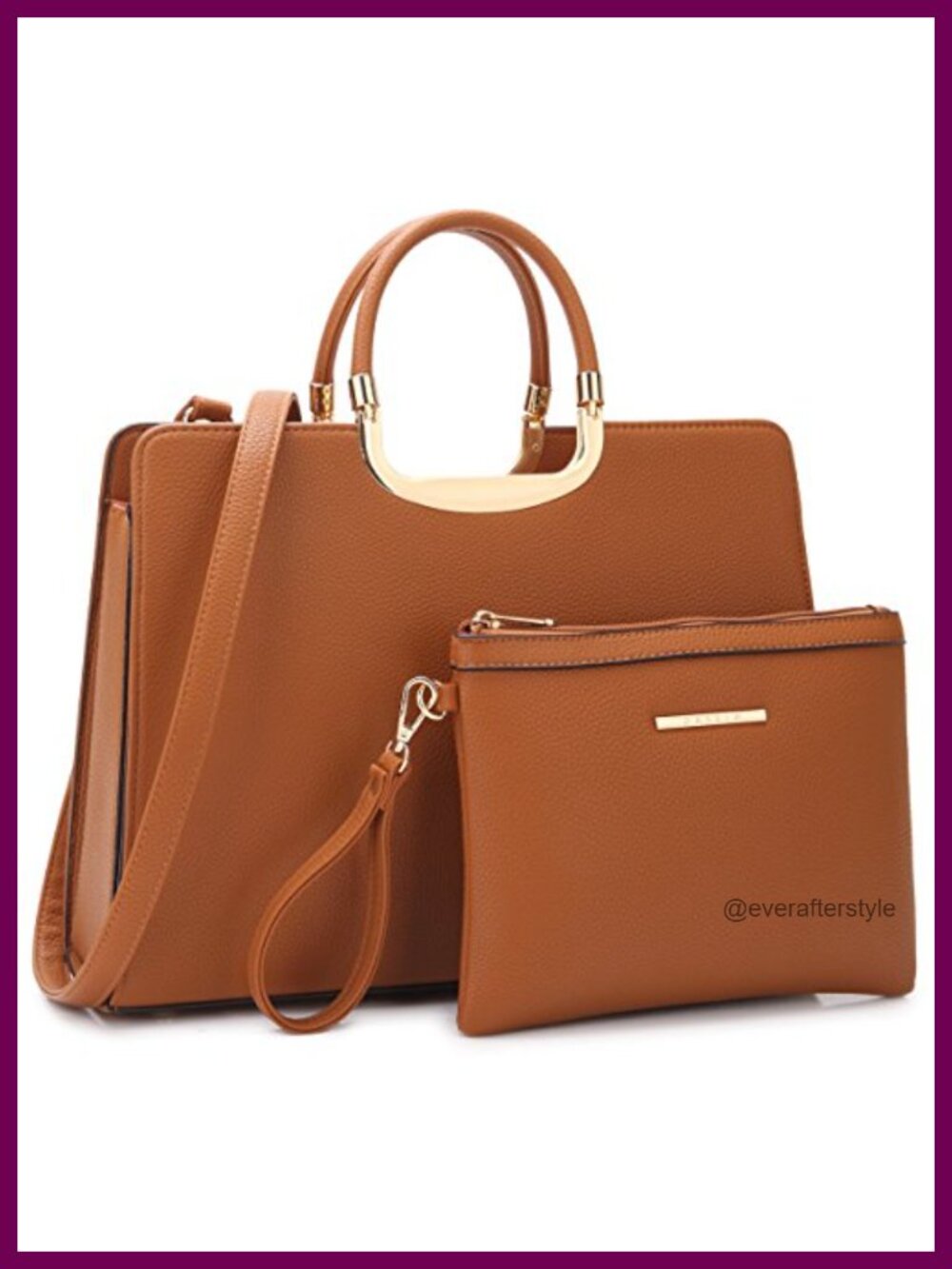 Vegan Leather Satchel Purse with Matching Wallet, Gold Hardware, Work Bag